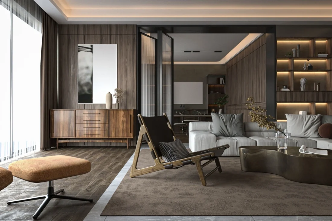 esempio di interni di un appartamento di lusso con arredamento contract realizzato su misura